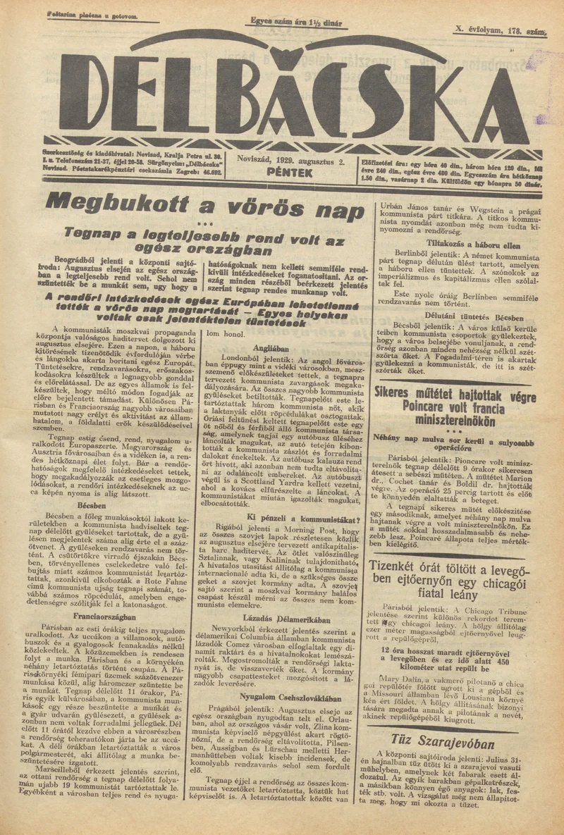 Délbácska, 10. évf. 1929. augusztus 2. 178. sz.