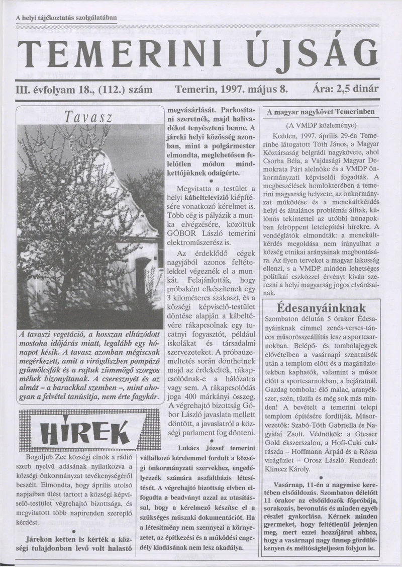 Temerini Újság, 3. évf. 1997. május 8. 18. sz.