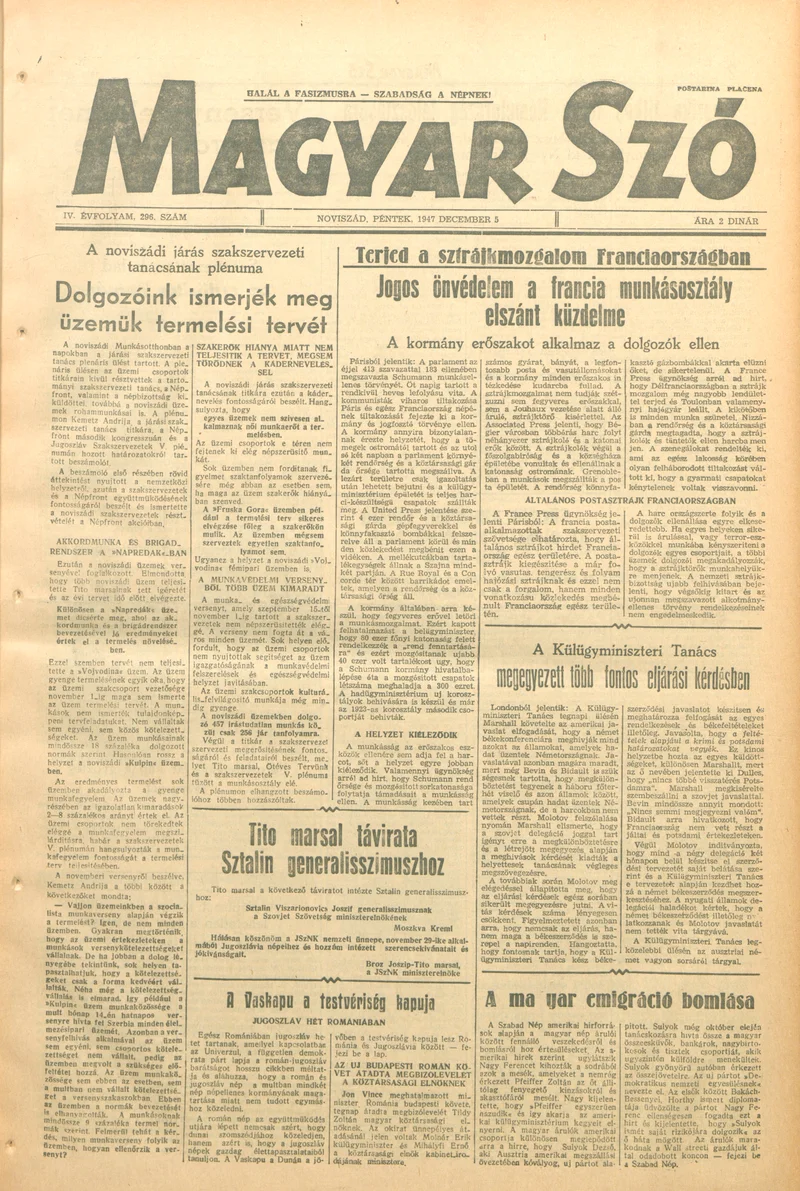 Magyar Szó, 4. évf. 1947. december 5. 296. sz. 1–6. oldal