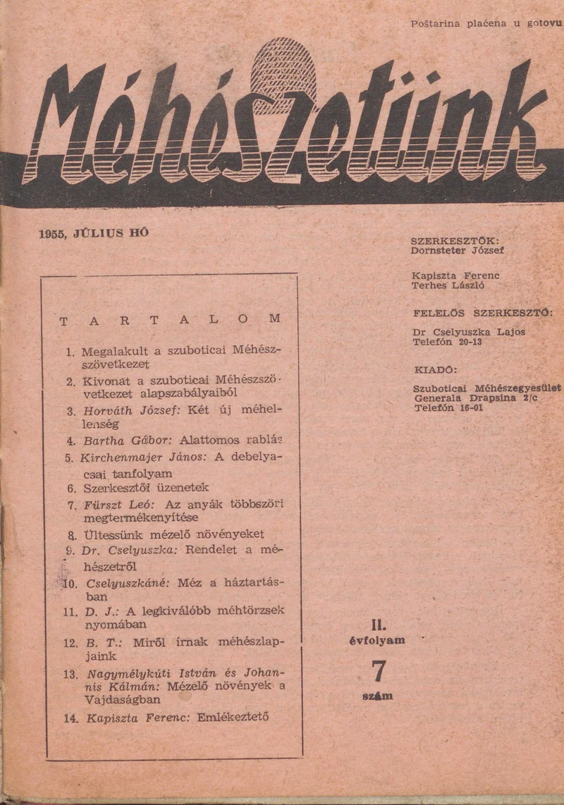 Méhészetünk, 2. évf. 1955. július 1. 7. sz.