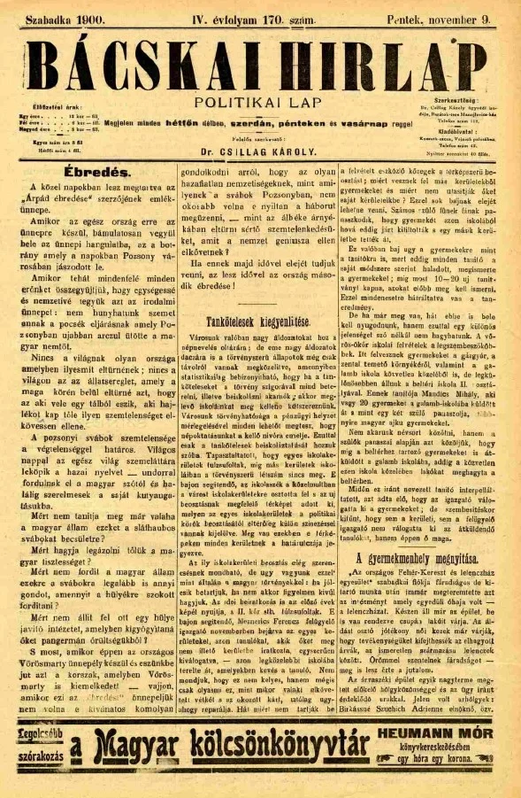 Bácskai Hirlap, 4. évf. 1900. november 9. 170. sz.