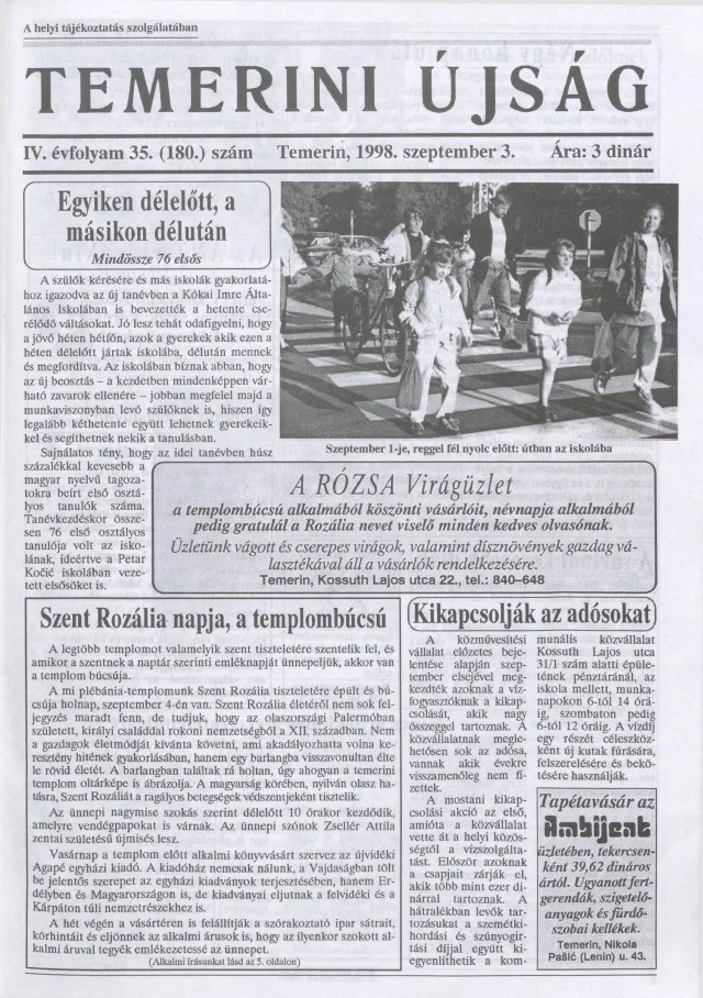 Temerini Újság, 4. évf. 1998. szeptember 3. 35. sz.