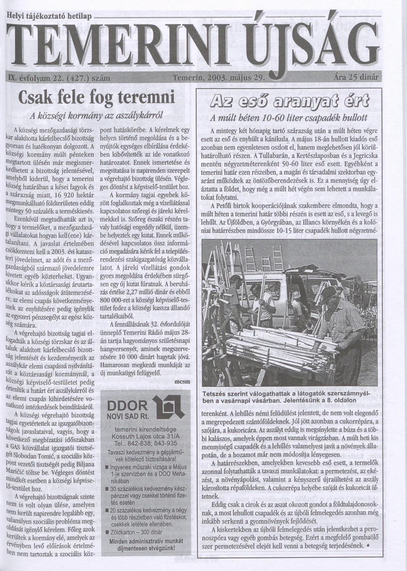 Temerini Újság, 9. évf. 2003. május 29. 22. sz.