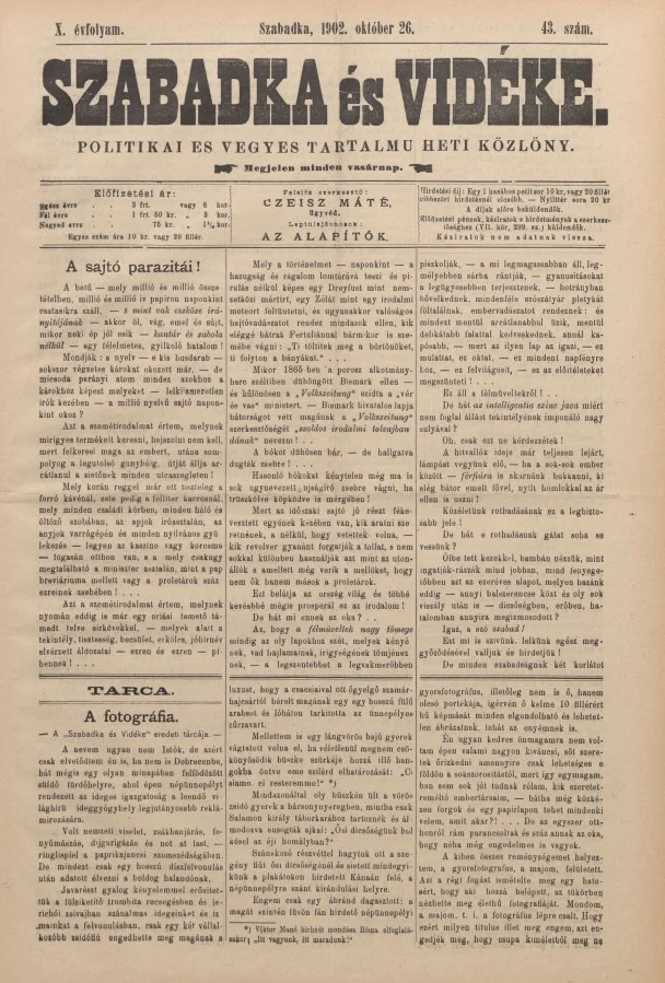 Szabadka és vidéke II, 10. évf. 1902. október 26. 43. sz.