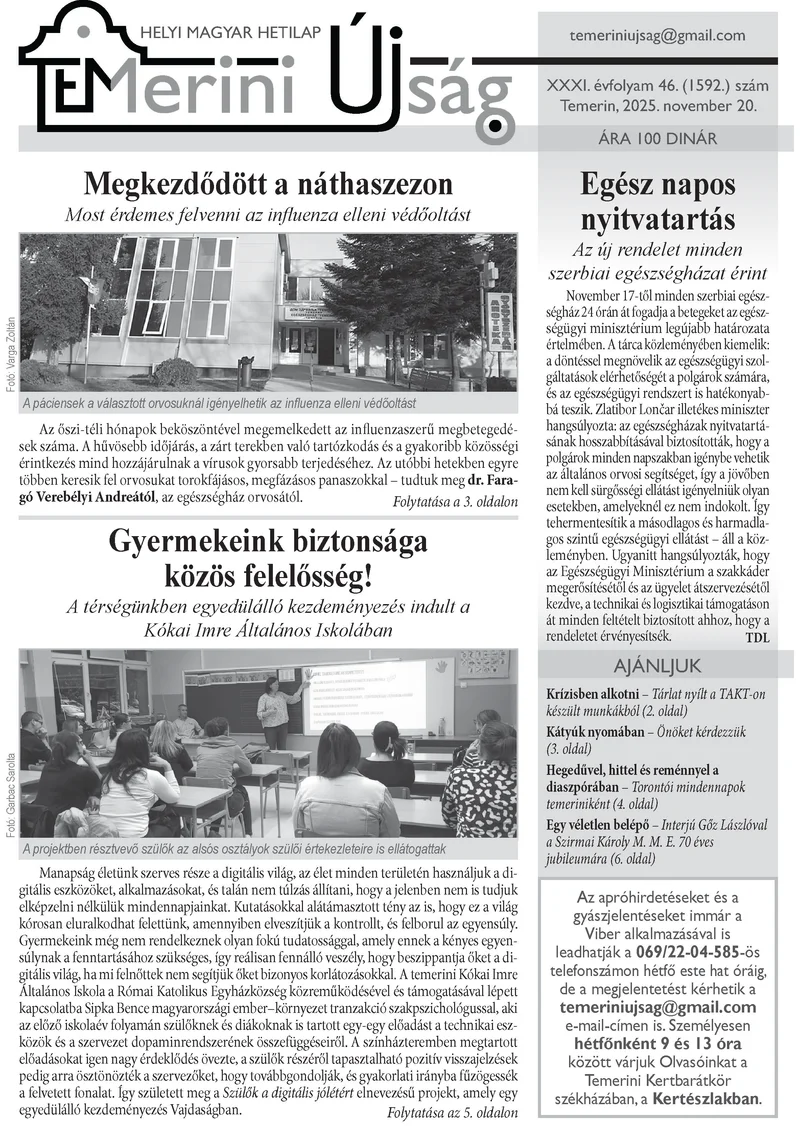 Temerini Újság, 31. évf. 2025. november 20. 46. sz.