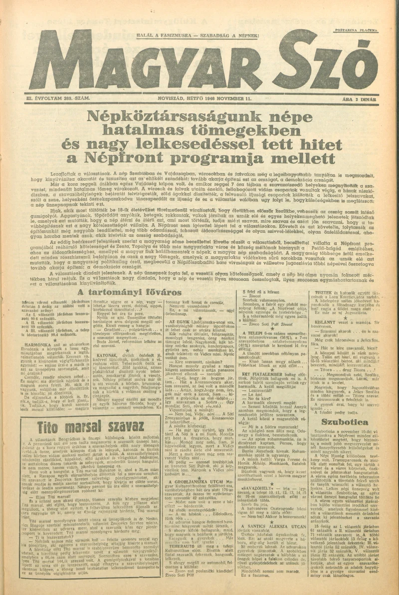 Magyar Szó, 3. évf. 1946. november 11. 269. sz. 1–6. oldal