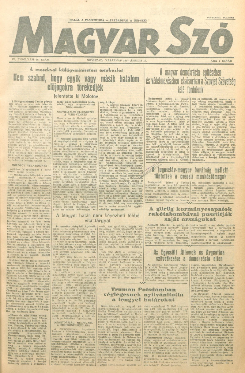 Magyar Szó, 4. évf. 1947. április 13. 96. sz. 1–8. oldal