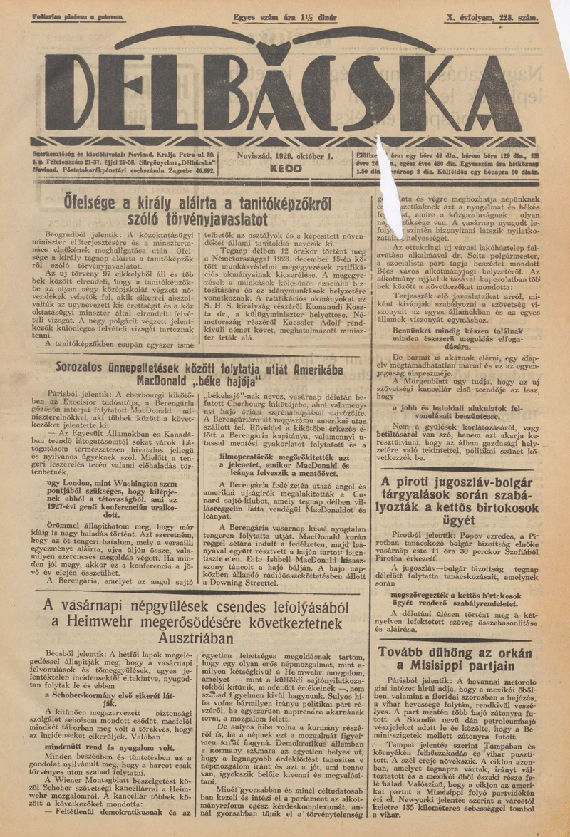 Délbácska, 10. évf. 1929. október 1. 228. sz.