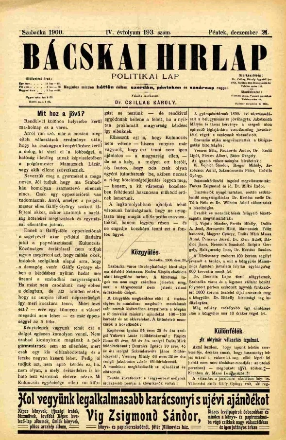 Bácskai Hirlap, 4. évf. 1900. december 21. 193. sz.
