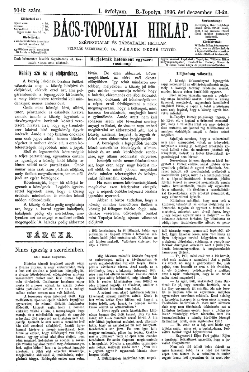Bács-Topolyai Hirlap, 1. évf. 1896. december 13. 50. sz.