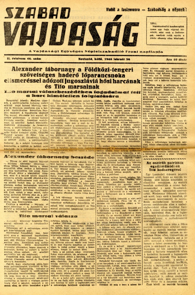 Szabad Vajdaság, 2. évf. 1945. február 26. 46. sz.