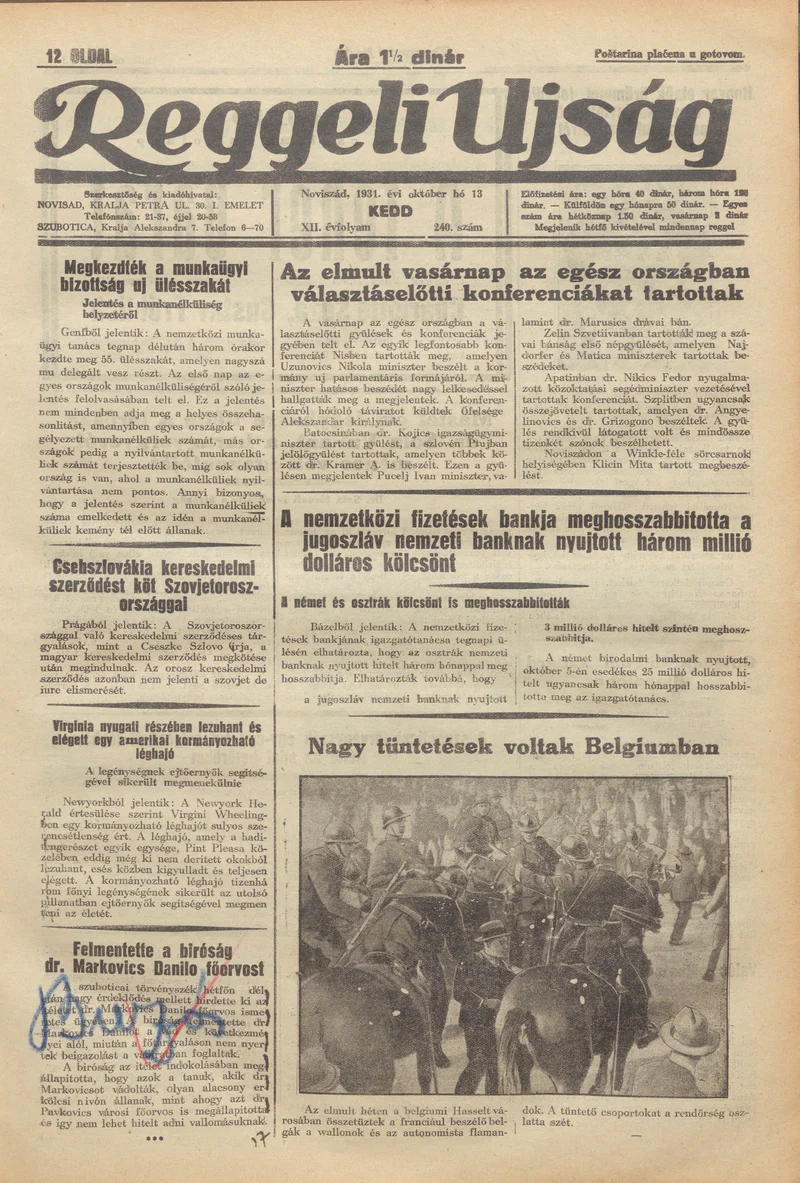 Reggeli Újság, 12. évf. 1931. október 13. 240. sz.