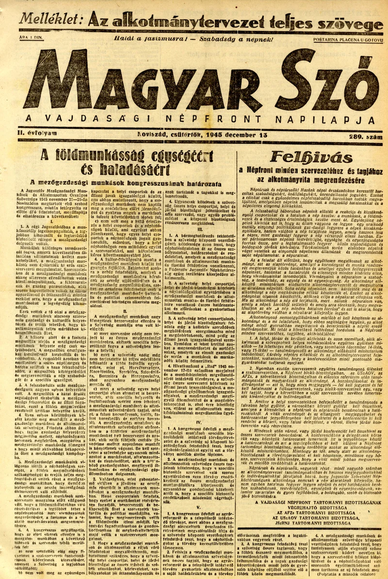 Magyar Szó, 2. évf. 1945. december 13. 289. sz. 1–8. oldal