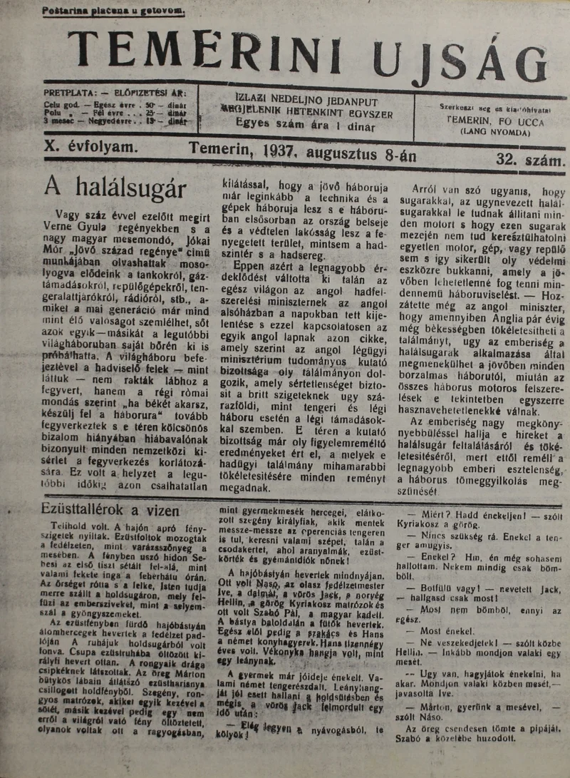 Temerini Újság 1928-1944, 10. évf. 1937. augusztus 8. 32. sz.