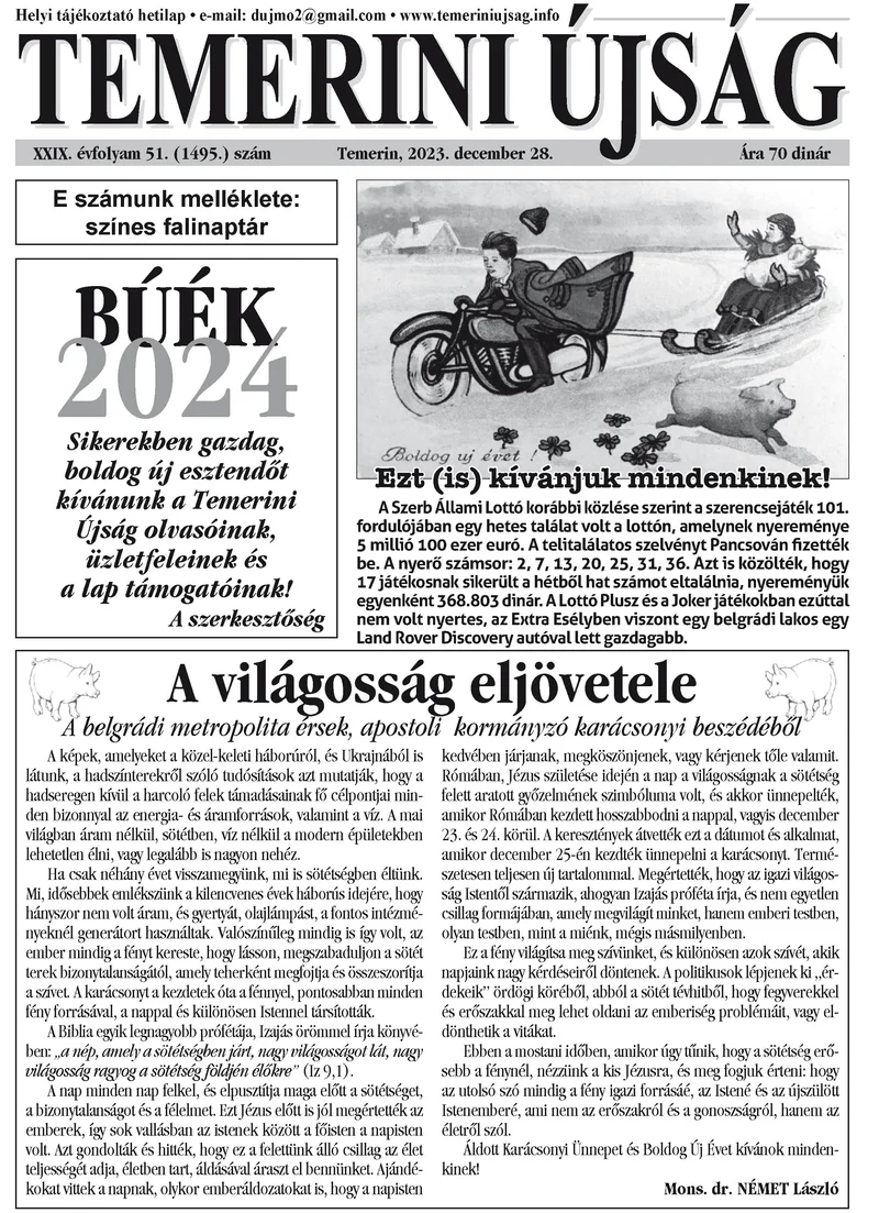 Temerini Újság, 29. évf. 2023. december 28. 51. sz.