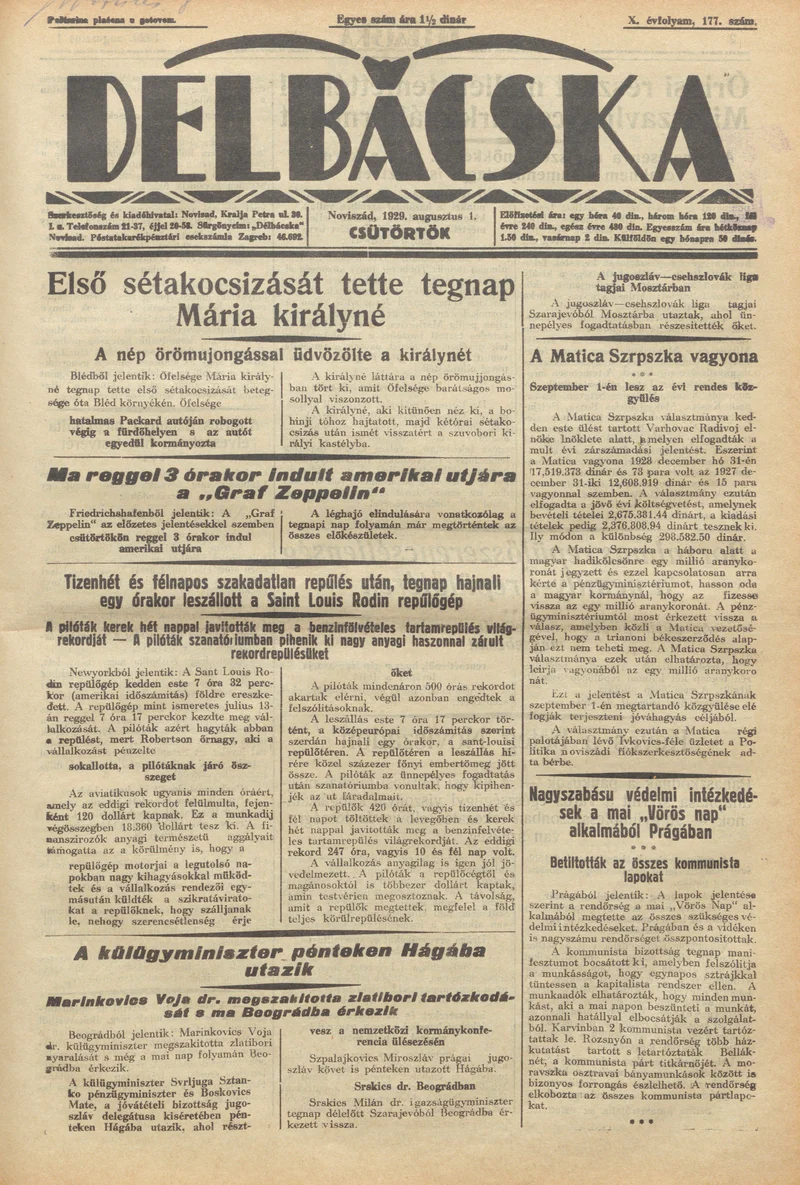 Délbácska, 10. évf. 1929. augusztus 1. 177. sz.