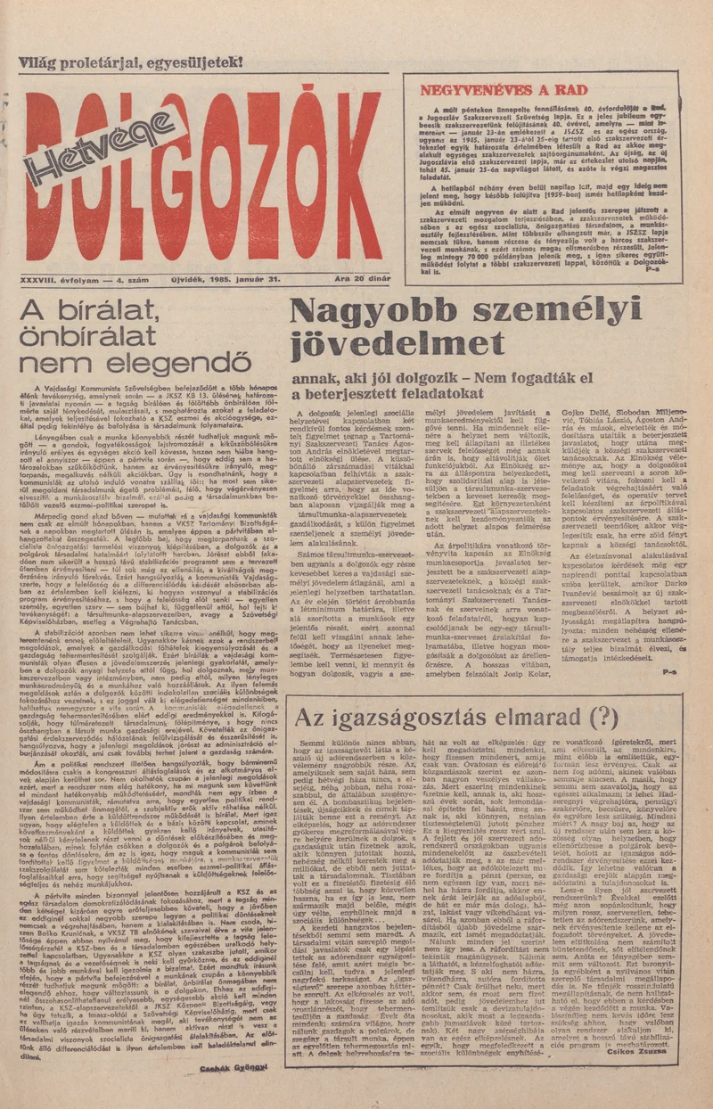 Dolgozók, 39. évf. 1985. január 31. 4. sz.