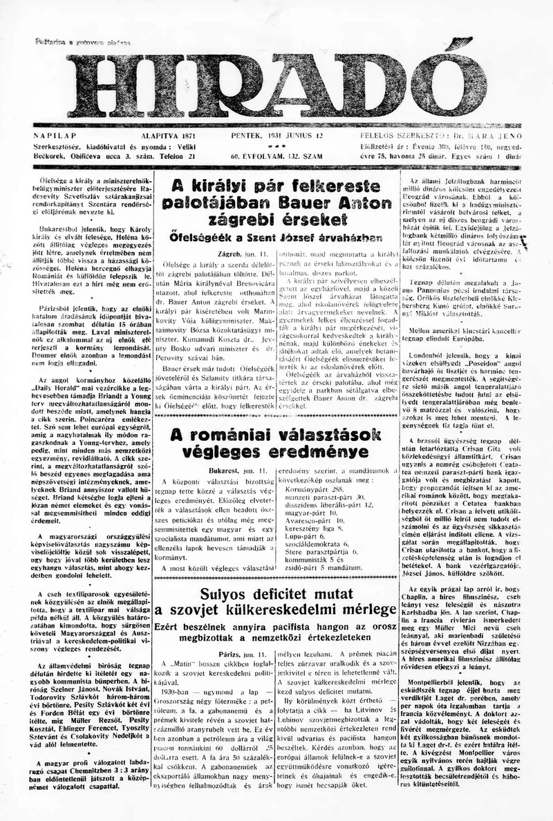 Híradó, 60. évf. 1931. június 12. 132. sz.