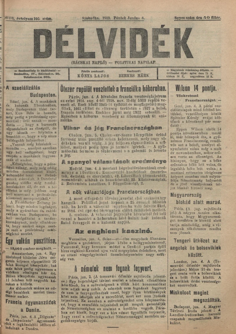 Délvidék, 13. évf. 1919. június 6. 105. sz.