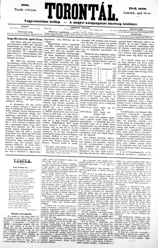 Torontál, 10. évf. 1881. április 14. 15. sz.