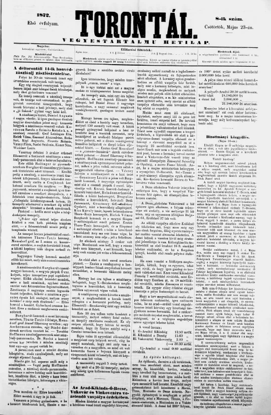 Torontál, 1. évf. 1872. május 23. 8. sz.