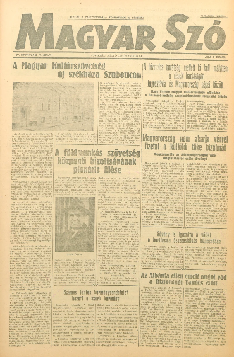 Magyar Szó, 4. évf. 1947. március 24. 70. sz. 1–4. oldal