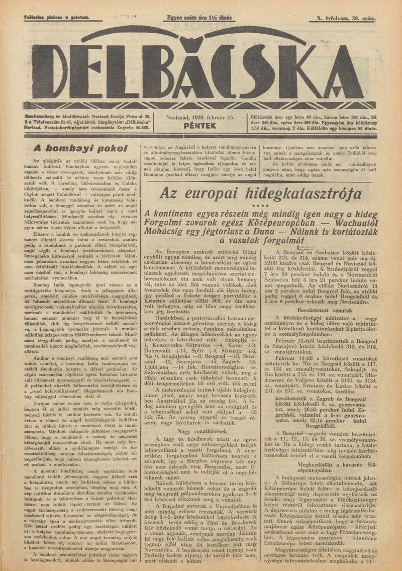 Délbácska, 10. évf. 1929. február 15. 39. sz.