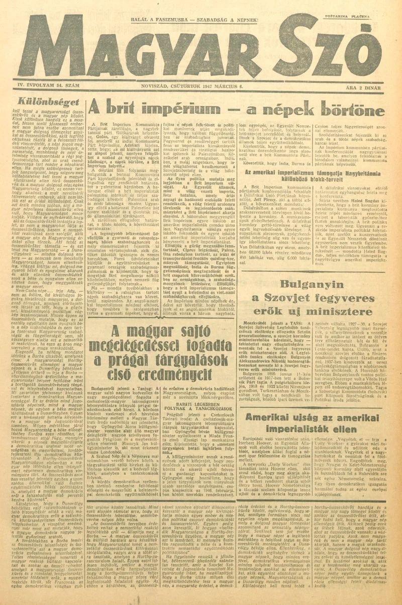 Magyar Szó, 4. évf. 1947. március 6. 54. sz. 1–8. oldal