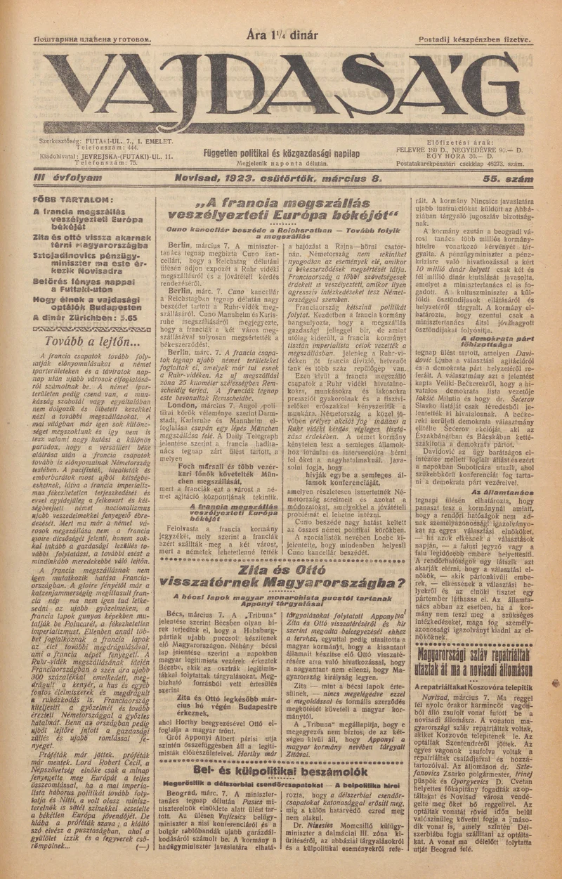 Vajdaság, 3. évf. 1923. március 8. 55. sz.