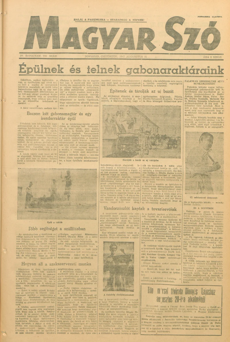 Magyar Szó, 4. évf. 1947. augusztus 21. 205. sz. 1–8. oldal