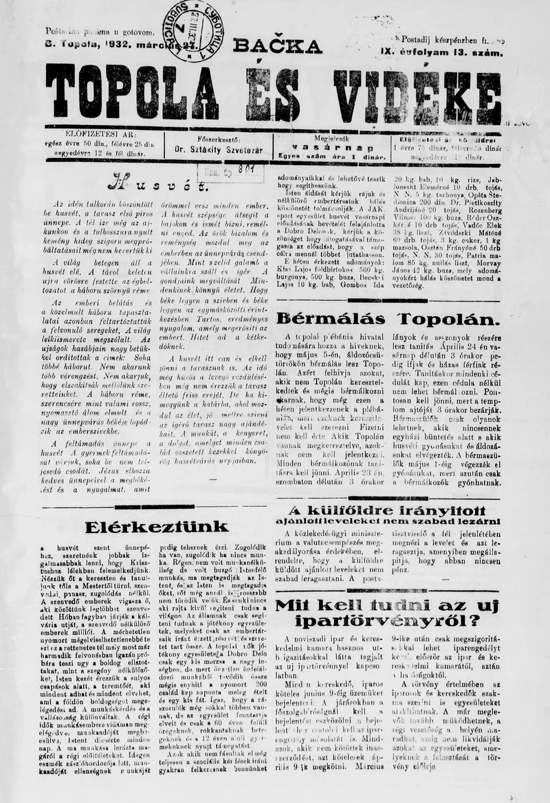 Bačka Topola és Vidéke, 9. évf. 1932. március 27. 13. sz.