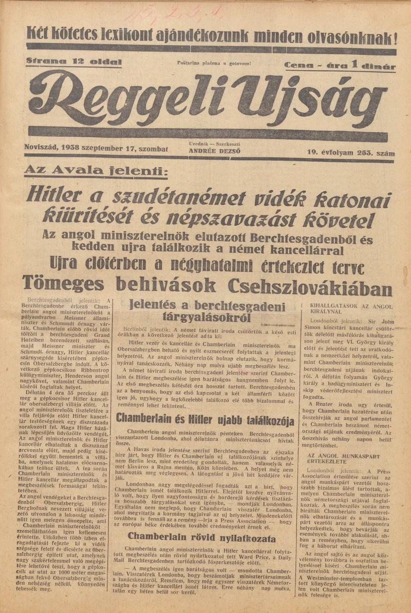 Reggeli Újság, 19. évf. 1938. szeptember 17. 253. sz.