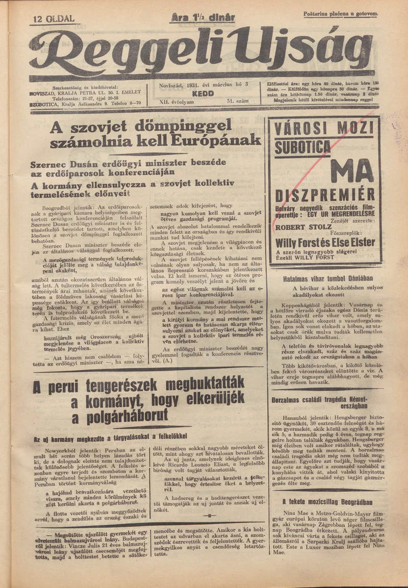 Reggeli Újság, 12. évf. 1931. március 3. 51. sz.