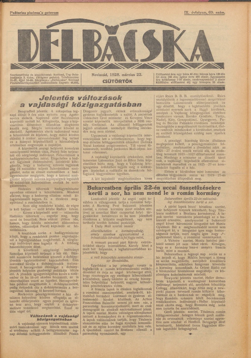 Délbácska, 9. évf. 1928. március 22. 69. sz.