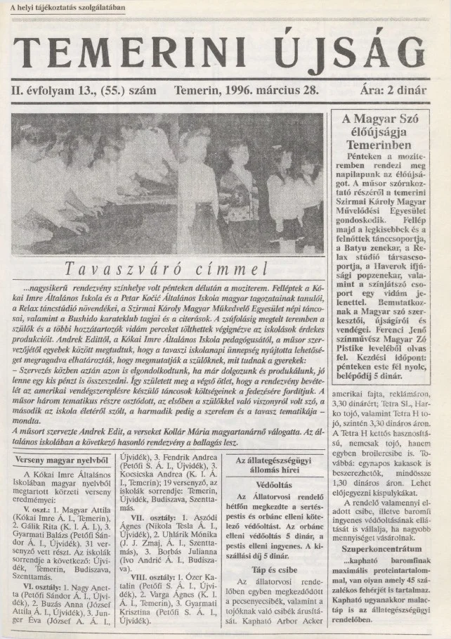 Temerini Újság, 2. évf. 1996. március 28. 13. sz.