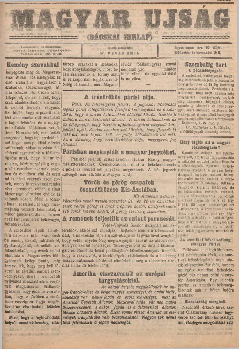 Bácskai Hirlap, 23. évf. 1919. december 12. 151. sz.