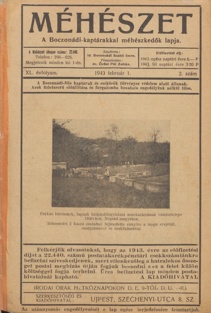 Méhészet, 40. évf. 1943. február 1. 2. sz.