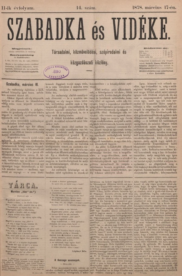 Szabadka és vidéke, 2. évf. 1878. március 17. 14. sz.