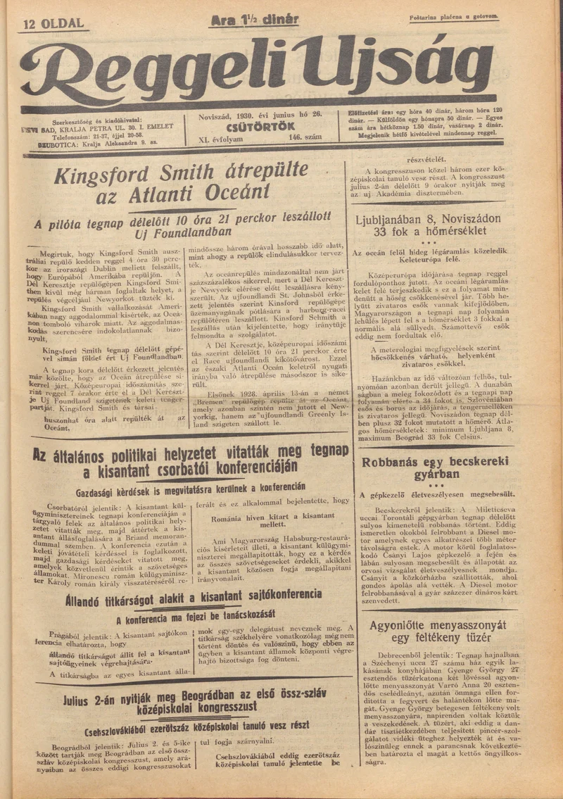 Reggeli Újság, 11. évf. 1930. június 26. 146. sz.