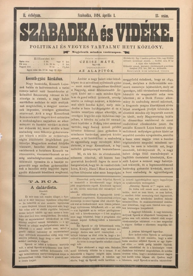 Szabadka és vidéke II, 2. évf. 1894. április 1. 13. sz.