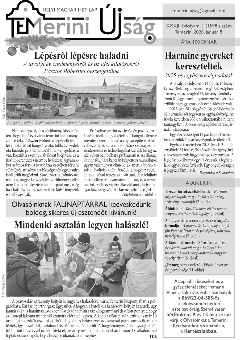 Temerini Újság, 32. évf. 2026. január 8. 1. sz.