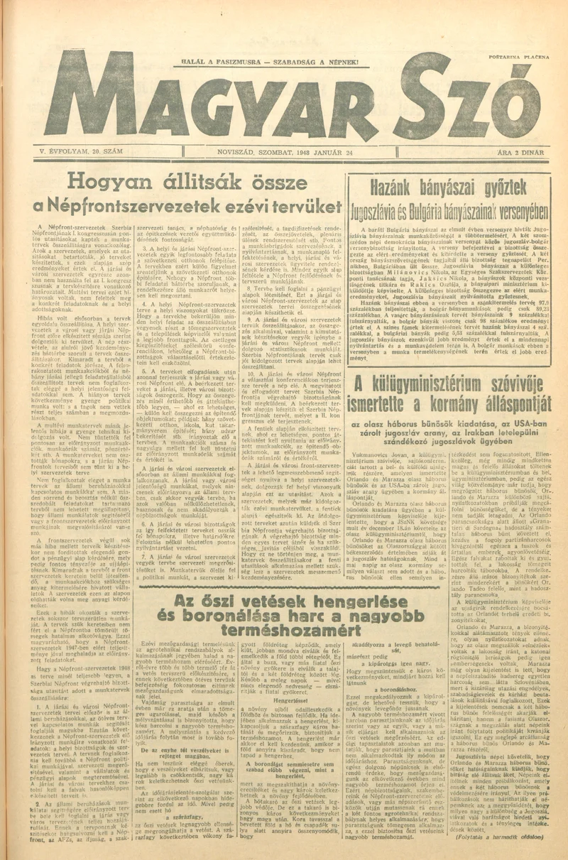 Magyar Szó, 5. évf. 1948. január 24. 20. sz. 1–6. oldal