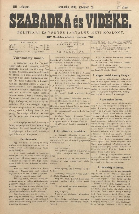 Szabadka és vidéke II, 8. évf. 1900. december 1. 48. sz.