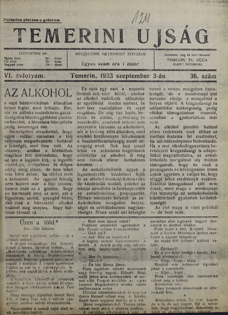 Temerini Újság 1928-1944, 6. évf. 1933. szeptember 3. 36. sz.