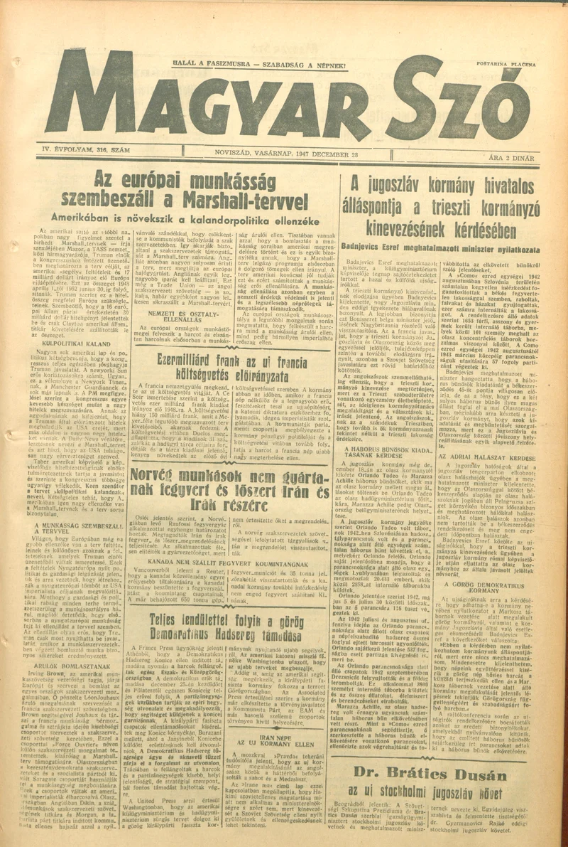 Magyar Szó, 4. évf. 1947. december 28. 316. sz. 1–8. oldal