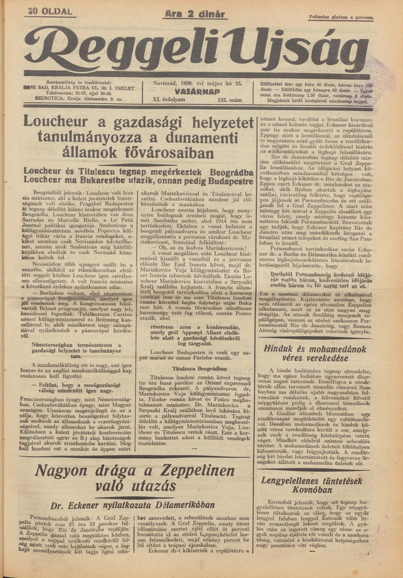 Reggeli Újság, 11. évf. 1930. május 25. 122. sz.