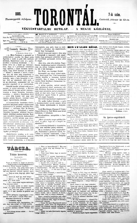 Torontál, 14. évf. 1885. február 12. 7. sz.