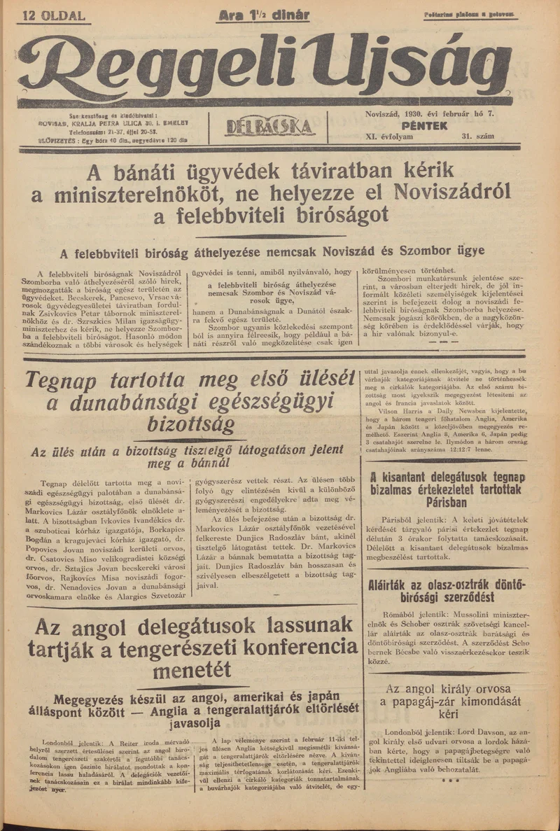 Reggeli Újság, 11. évf. 1930. február 7. 31. sz.