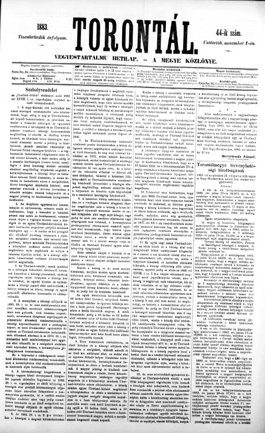 Torontál, 12. évf. 1883. november 1. 44. sz.