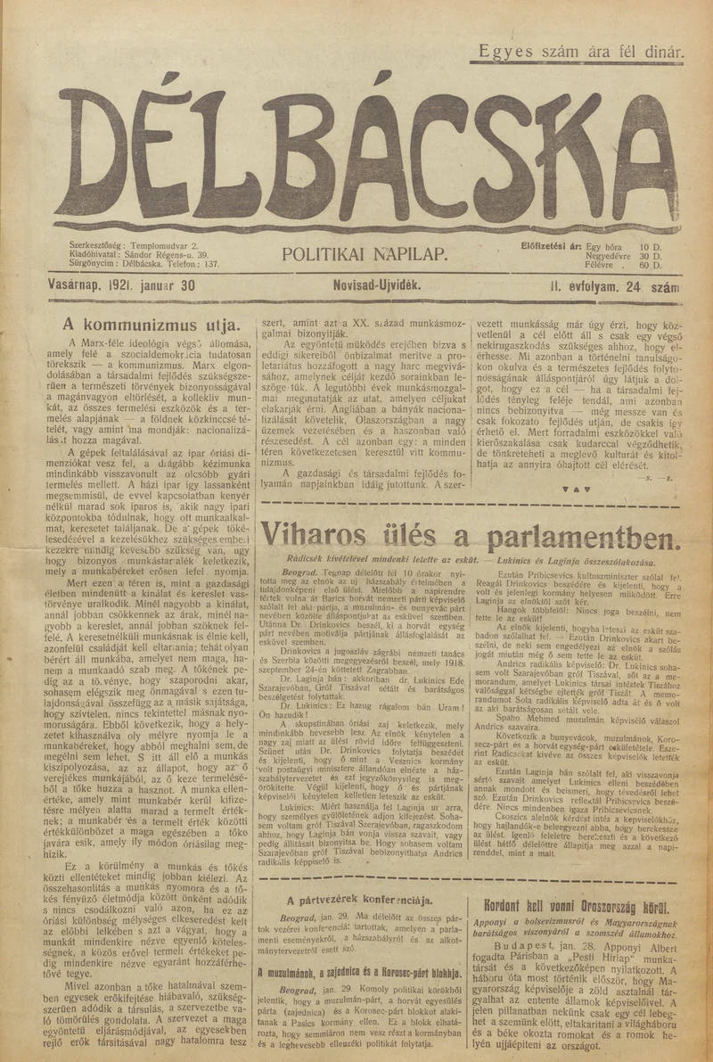 Délbácska, 2. évf. 1921. január 30. 24. sz.